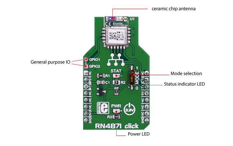 Wireless Connectivity RN4871 Click Board™ features